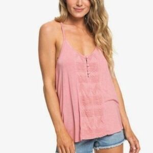 Roxy NWT crazy memories button front‎ v-neck strappy T back tank top size…